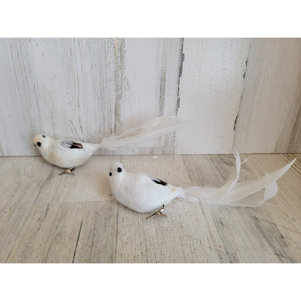 Vintage realistic white bird dove clip on ornament Xmas set feather unique